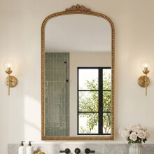 Gold Arched Decorative Vanity Mirror with Carved Frame