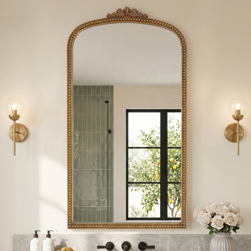 Living And Home Gold Arched Decorative Vanity Mirror with Carved Frame
