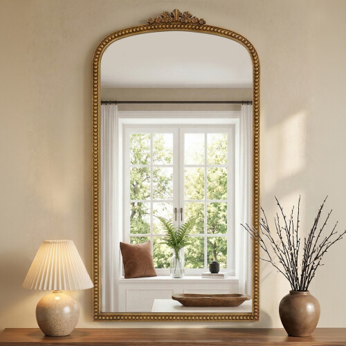 Living And Home Gold Arched Decorative Vanity Mirror with Carved Frame 1