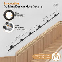 1.2M Stair Handrail, Wall Mounted Handrail for Stairs Indoor Outdoor, Wrought Iron Banister Rail, Non-Slip Industrial Handrail for Steps