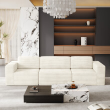Corduroy Modular Sofa | Cloud-style Sectional 3 Seater Sofa Set Fluffy Memory Foam Cushions