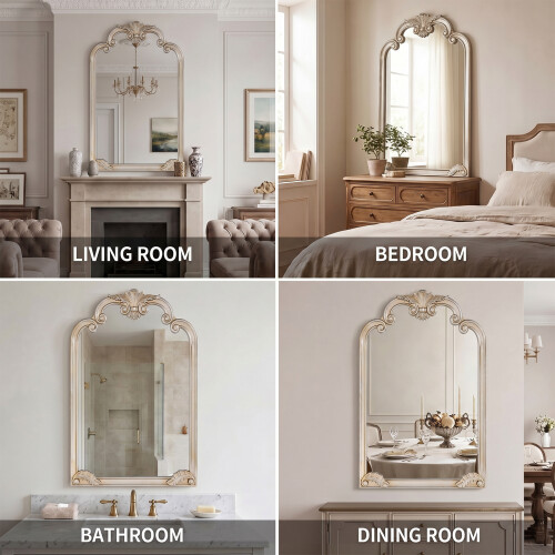 Living And Home Gold Decorative Vanity Mirror with Carved Frame 2