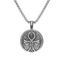 Egyptian Hieroglyph Coin Pendant Necklace Men Punk Hip Hop Street Halloween Jewelry