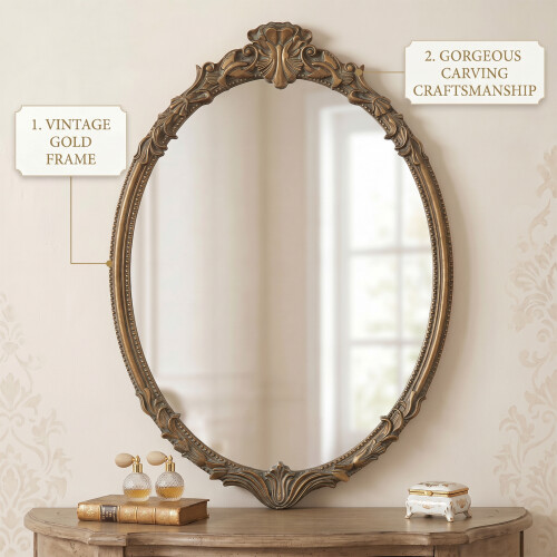 Living And Home Gold Decorative Vanity Mirror with Carved Frame 2