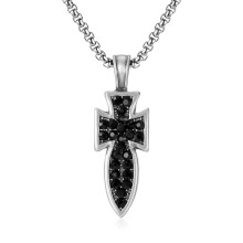 (N617) Men’s Hip Hop Cross Pendant Necklace Titanium Steel Street Fashion Sweater Chain