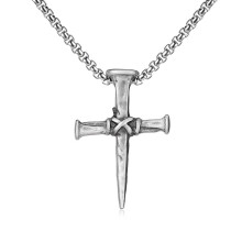 (N1049) Men’s Hip Hop Cross Pendant Necklace Titanium Steel Street Fashion Sweater Chain