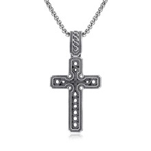 (N656) Men’s Hip Hop Cross Pendant Necklace Titanium Steel Street Fashion Sweater Chain