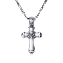 (N649) Men’s Hip Hop Cross Pendant Necklace Titanium Steel Street Fashion Sweater Chain