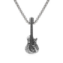 Men’s Punk Rock Guitar Skull Necklace Hip Hop Jewelry Halloween Costume Accessory