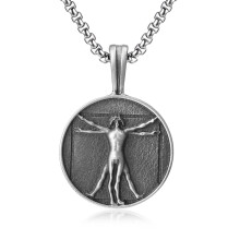 Da Vinci Vitruvian Man Pendant Necklace Men Vintage Renaissance Titanium Steel Jewelry