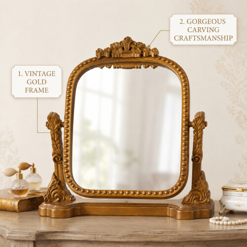 Living And Home Gold Decorative Vanity Mirror with Stand 2