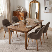 (Mocha Brown, Set of 4) Fabric Dining Chairs with Wooden Legs - GOEURVANT