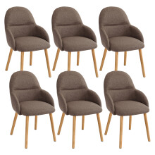 (Mocha Brown, Set of 6) Fabric Dining Chairs with Wooden Legs - GOEURVANT