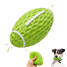 Squeaky Pop-It Rugby Dog Ball – Durable Rubber Puppy Toy (Large Green)