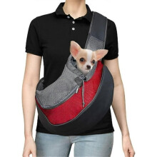 Cat & Small Dog Shoulder Carrier Bag – Breathable Mesh Pet Sling, Medium Red