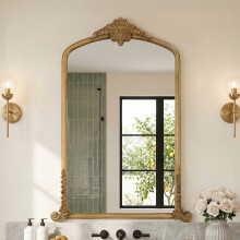 Gold Arched Decorative Vanity Mirror with Carved Frame