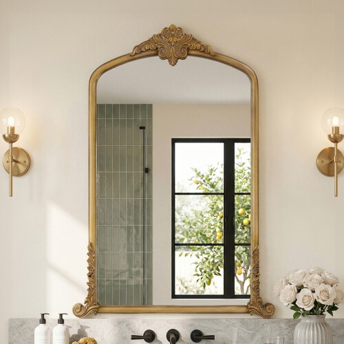 Living And Home Gold Arched Decorative Vanity Mirror with Carved Frame