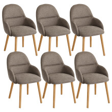 (Sand, Set of 6) Fabric Dining Chairs with Wooden Legs - GOEURVANT