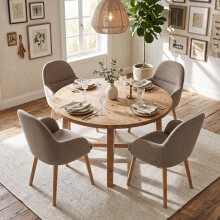 (Sand, Set of 4) Fabric Dining Chairs with Wooden Legs - GOEURVANT