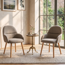 (Sand, Set of 2) Fabric Dining Chairs with Wooden Legs - GOEURVANT