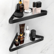 VOLPONE Corner Shower Shelves Glass Bathroom Corner Organizer Shelf Adhesive and Drill Mounted Shower Caddies Shampoo Holder Rust Free Glass Bathroom