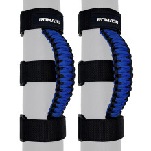 ROMASO Grab Handles for Jeep Wrangler,Roll Bar Grab Handles for Jeep Wrangler YJ TJ JK JKU JL JLU,Paracord Grip Handles,Black/Blue,Pack of 2