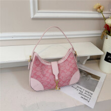 (Pink) Retro presbyopic stitching armpit bag for women, simple crescent moon shoulder bag