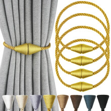 Nieffeiy 4 Pack Magnetic Curtain Tiebacks Rope Modern Handmade Curtain Tie Backs Decorative Drapes Weave Holdbacks for Window D