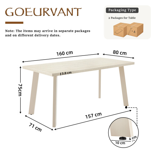 (Travertine) Dining Table, Wooden Rectangular Kitchen Table with Sturdy Metal Legs 2