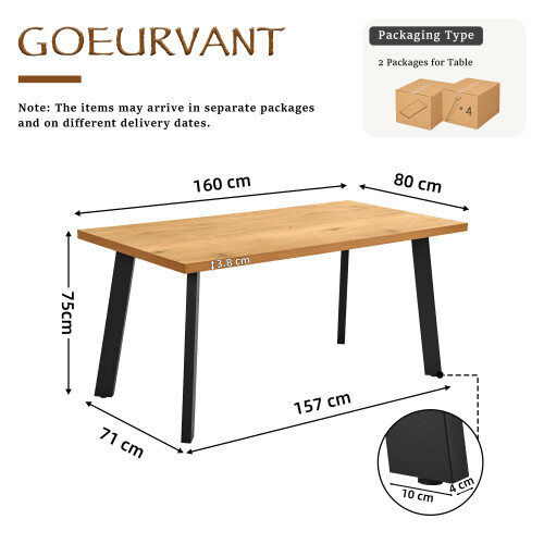 (Wild Oak Table) Dining Table, Wooden Rectangular Kitchen Table with Sturdy Metal Legs 2