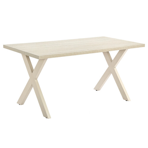(Travertine) Dining Table, Wooden Rectangular Kitchen Table with Sturdy Metal Legs 1