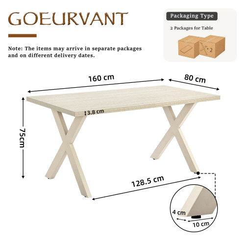 (Travertine) Dining Table, Wooden Rectangular Kitchen Table with Sturdy Metal Legs 2