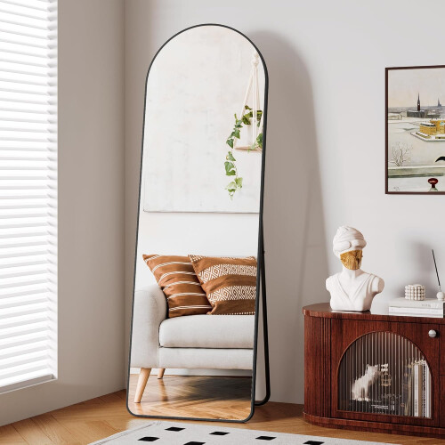 Black 162x53cm Arched Full Length Mirror Aluminium 1