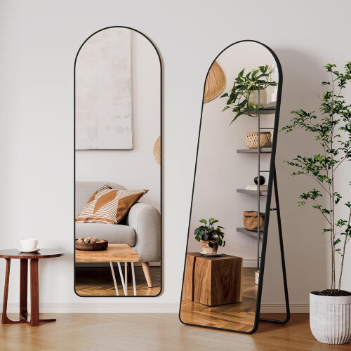 Black 162x53cm Arched Full Length Mirror Aluminium