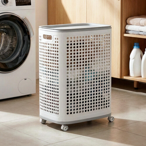 Living And Home Laundry Basket with Lid and Wheels