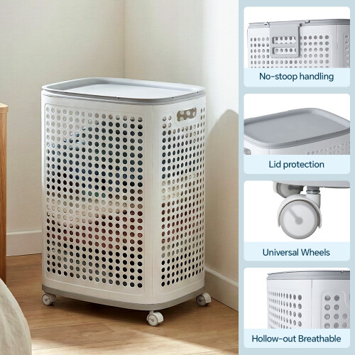Living And Home Laundry Basket with Lid and Wheels 2
