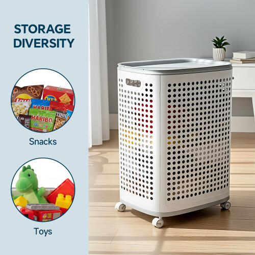 Living And Home Laundry Basket with Lid and Wheels 1