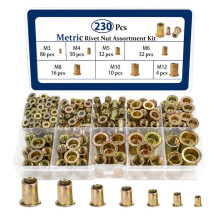 230Pcs Metric Blind Rivet Nuts Kit, M3-M12 Zinc-Plated Flat- Threaded Insert Rivnuts Assortment Set