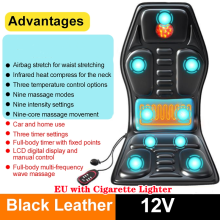 (B, EU PLUG) Heating Seat Cushion Adjustabl Lumbar Airbag Back Massage Chair Cushion for Men Women Home Office Car Use with Cigarette Lighter