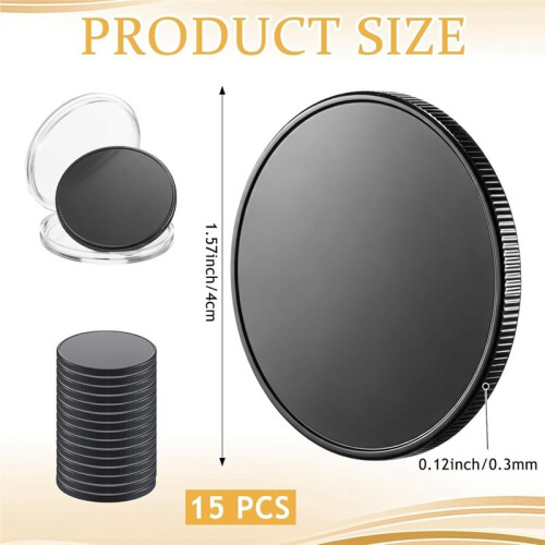 15 PCS Black Blank ChallengeCoins 40mm Diameter 3mm Thick Plated Iron Engravable Blanks Double Sided for DIY