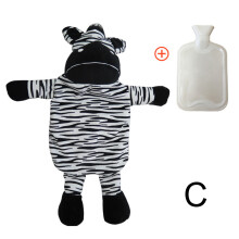 (Zebra) 1L Winter Cute Elephant Hot Water Bottle Plush Soft Animal Shape with Fluffy Cover Hand Foot Warming Heating Pad Childre