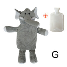 (Elephant) 1L Winter Cute Elephant Hot Water Bottle Plush Soft Animal Shape with Fluffy Cover Hand Foot Warming Heating Pad Childre