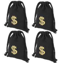 Sacs à cordon en toile avec signe, paquet de 4 noirs, rangement et décoration de fête