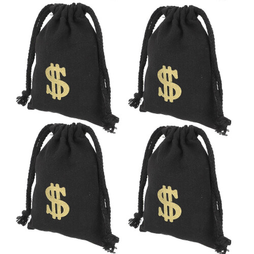 Canvas Drawstring Bags with Sign, Black 4-Pack, Storage and Party Decor