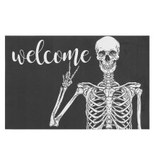 Tapis de bienvenue crâne d'Halloween, polyester antidérapant, 60x40 cm, noir