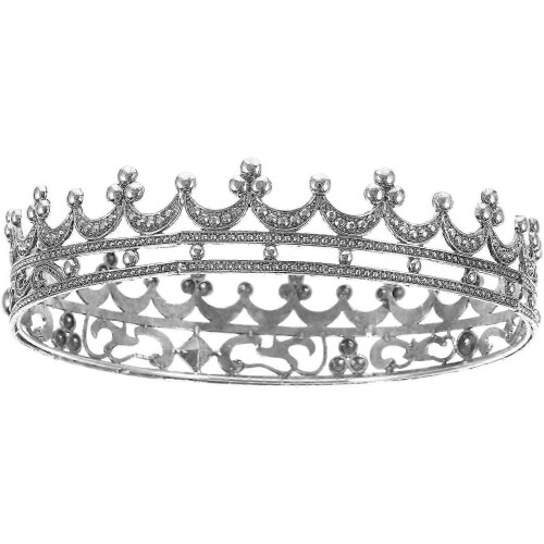King Crown Rhinestone Silver for Men Halloween Party Stage Performance Accessory 2