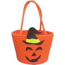 Panier à citrouille tissé en corde de coton pour enfants, seau pour bonbons ou friandises, porte-bonbons d'halloween avec poignée robuste
