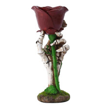 Castiçal de resina esqueleto de mão rosa, suporte gótico pintado à mão, pilar cônico, decoração de peça central de mesa para o dia das bruxas