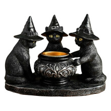Suporte de vela de gato resina bruxa gótica peça central de mesa de Halloween para decoração de casa