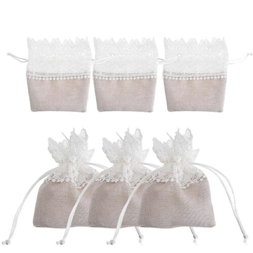 Cloth Candy Bags 6 Pack Drawstring Pouches for Wedding Party Candy Storage